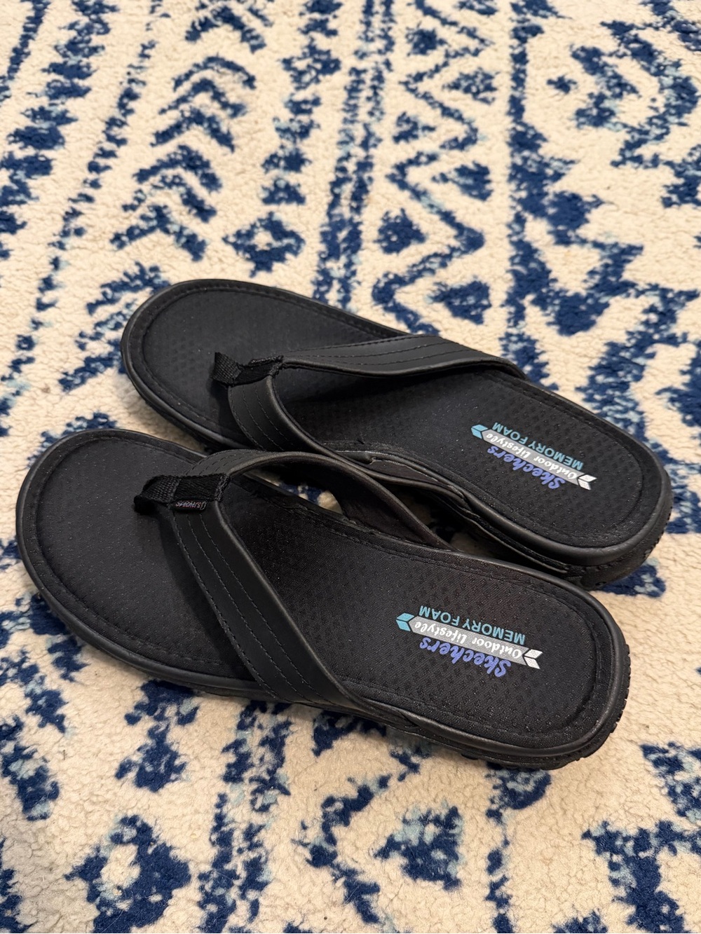 Skechers Women's Black Memory Foam Thong Sandals